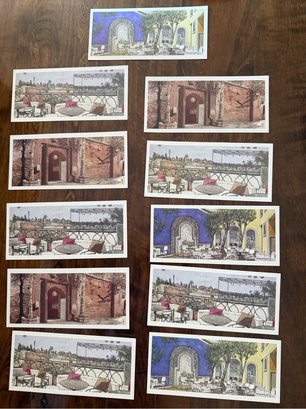 Set of cards we were going to frame from Medina Marrakech Cafe Arabe 8” L by 4”